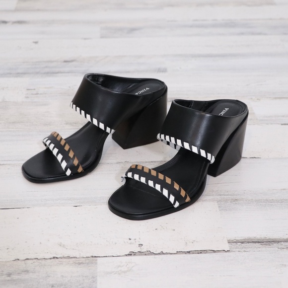 Vince Camuto Kafinny Sandal 7 New Black / white / tan - Picture 5 of 13